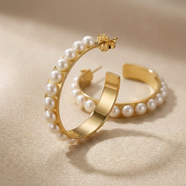 Revised flat lay with matching pearl hoop earrings