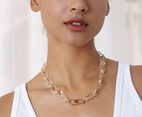 See-Thru Clear Chain Link Necklace (Gold)