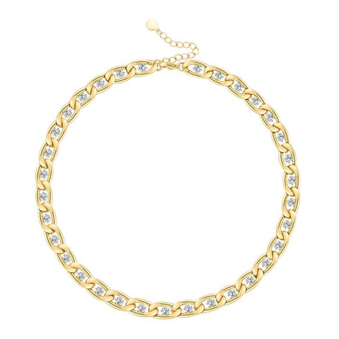 Pretty Bi$h Chain Link Crystal Choker Necklace (Gold)