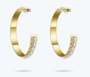 Clutch The Pearls Pearl Hoop Gold Earrings