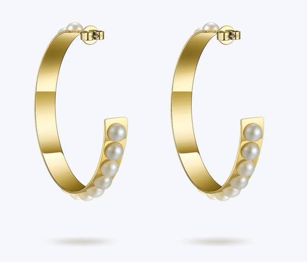 Clutch The Pearls Pearl Hoop Gold Earrings